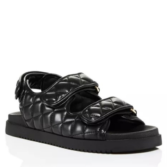 Aqua Black Quilted Margo Round Toe Platform Slingback Sandals 6